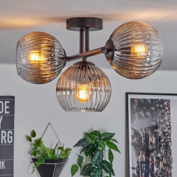 hofstein Koyoto Plafonnier, Boule lumineuse Clair, Fumé, 3 lumières* Lampes Modernes