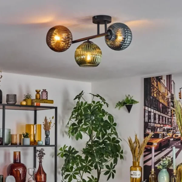 hofstein Koyoto Plafonnier, Boule lumineuse Bleu, Vert, Cuivré, 3 lumières* Lampes Modernes