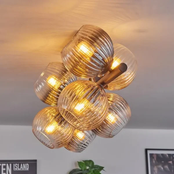 hofstein Koyoto Plafonnier, Boule lumineuse Ambre, Clair, Fumé, 8 lumières* Lampes Modernes