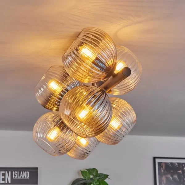 hofstein Koyoto Plafonnier, Boule lumineuse Ambre, Clair, Fumé, 8 lumières* Lampes Modernes