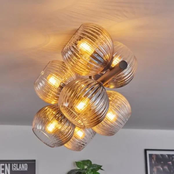 hofstein Koyoto Plafonnier, Boule lumineuse Ambre, Clair, Fumé, 8 lumières* Lampes Modernes