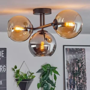 hofstein Koyoto Plafonnier, Boule lumineuse Ambre, Chrome, Fumé, 3 lumières* Lampes Modernes