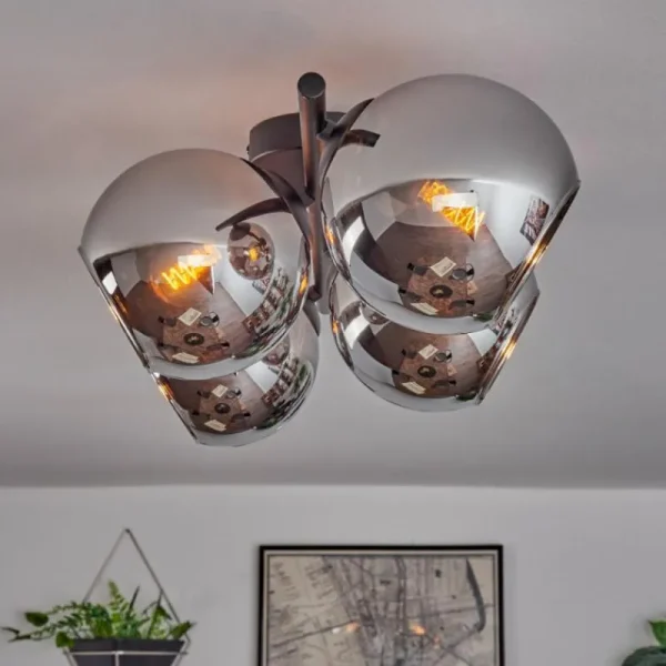 hofstein Koyoto Plafonnier, Boule lumineuse Chrome, Fumé, 4 lumières* Lampes Modernes