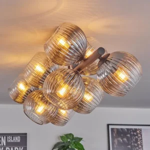 hofstein Koyoto Plafonnier, Boule lumineuse Clair, Fumé, 10 lumières* Lampes Modernes
