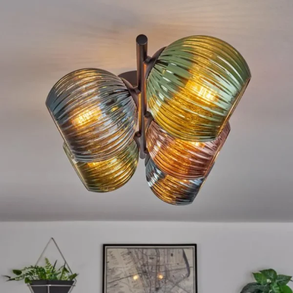 hofstein Koyoto Plafonnier, Boule lumineuse Bleu, Vert, Cuivré, 5 lumières* Lampes Modernes