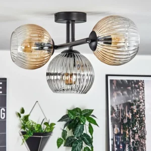 hofstein Koyoto Plafonnier, Boule lumineuse Ambre, Clair, Fumé, 3 lumières* Lampes Modernes