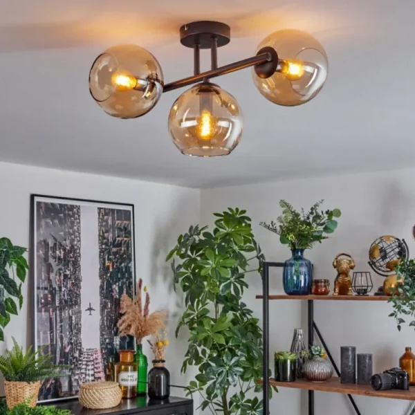 hofstein Koyoto Plafonnier, Boule lumineuse Ambre, 3 lumières* Lampes En Verre