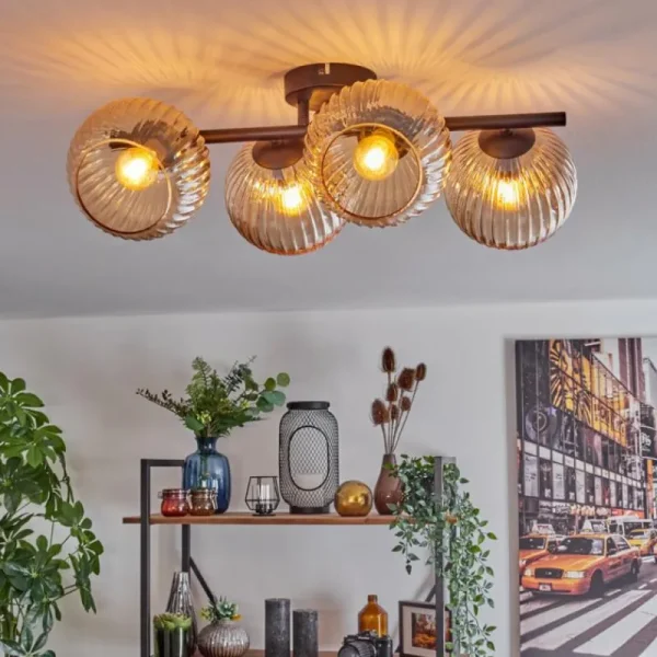 hofstein Koyoto Plafonnier, Boule lumineuse Ambre, 4 lumières* Lampes Modernes