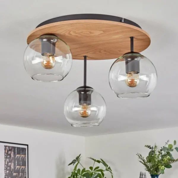 hofstein Koyoto Plafonnier, Boule lumineuse 40 cm Brun, Couleur bois, Noir, 3 lumières* Lampes Modernes
