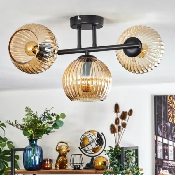 hofstein Koyoto Plafonnier, Boule lumineuse Ambre, 3 lumières* Lampes Modernes