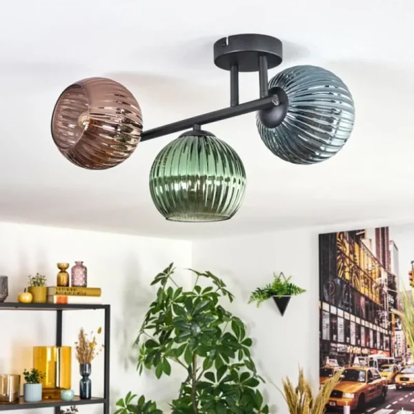 hofstein Koyoto Plafonnier, Boule lumineuse Bleu, Vert, Cuivré, 3 lumières* Lampes Modernes