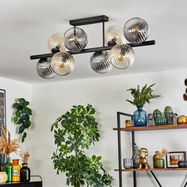 hofstein Koyoto Plafonnier, Boule lumineuse Ambre, Clair, Fumé, 8 lumières* Lampes Modernes