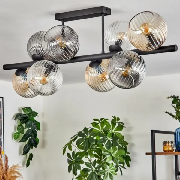 hofstein Koyoto Plafonnier, Boule lumineuse Ambre, Clair, Fumé, 8 lumières* Lampes Modernes