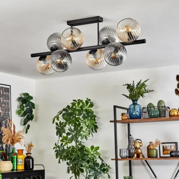 hofstein Koyoto Plafonnier, Boule lumineuse Ambre, Clair, Fumé, 8 lumières* Lampes Modernes