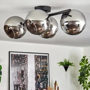 hofstein Koyoto Plafonnier, Boule lumineuse Chrome, Fumé, 4 lumières* Lampes Modernes