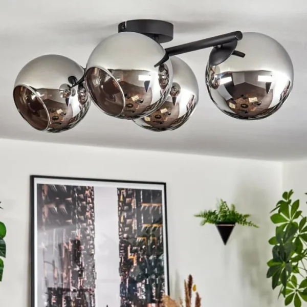 hofstein Koyoto Plafonnier, Boule lumineuse Chrome, Fumé, 4 lumières* Lampes Modernes