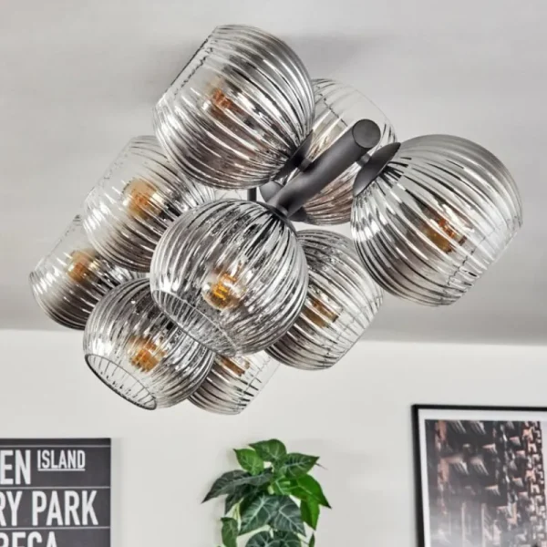 hofstein Koyoto Plafonnier, Boule lumineuse Clair, Fumé, 10 lumières* Lampes Modernes