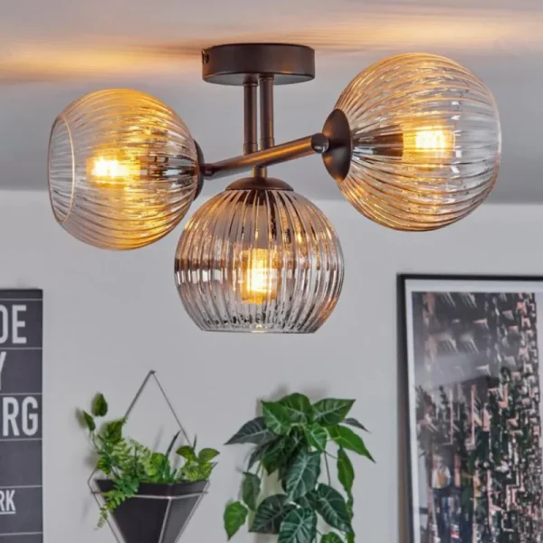 hofstein Koyoto Plafonnier, Boule lumineuse Ambre, Clair, Fumé, 3 lumières* Lampes Modernes