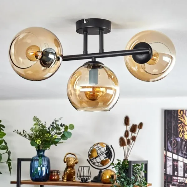 hofstein Koyoto Plafonnier, Boule lumineuse Ambre, 3 lumières* Lampes En Verre