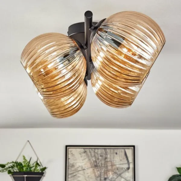 hofstein Koyoto Plafonnier, Boule lumineuse Ambre, 4 lumières* Lampes Modernes
