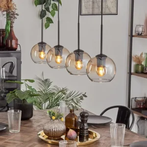 hofstein Koyoto Suspension Ambre, Clair, 4 lumières* Lampes En Verre