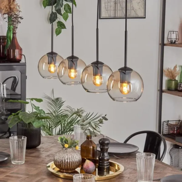 hofstein Koyoto Suspension Ambre, Clair, 4 lumières* Lampes En Verre