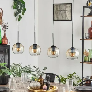 hofstein Koyoto Suspension Ambre, Clair, 4 lumières* Lampes En Verre