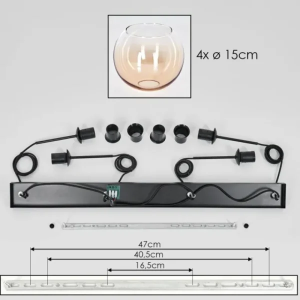 hofstein Koyoto Suspension Ambre, Clair, 4 lumières* Lampes En Verre