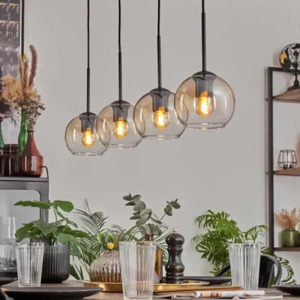 hofstein Koyoto Suspension Ambre, Clair, 4 lumières* Lampes En Verre
