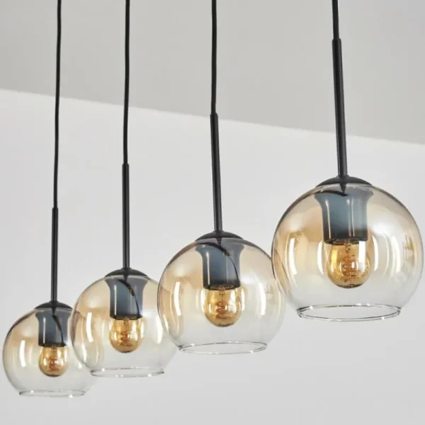 hofstein Koyoto Suspension Ambre, Clair, 4 lumières* Lampes En Verre