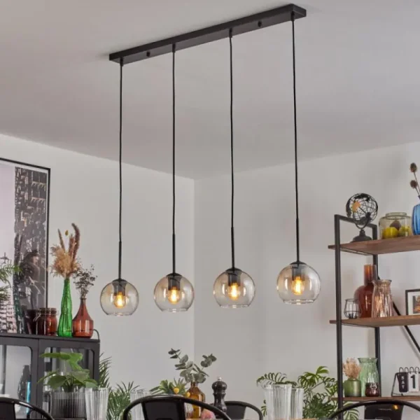 hofstein Koyoto Suspension Ambre, Clair, 4 lumières* Lampes En Verre