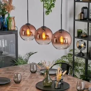 hofstein Koyoto Suspension, Boule lumineuse, Suspension Clair, Cuivré, 3 lumières* Lampes En Verre