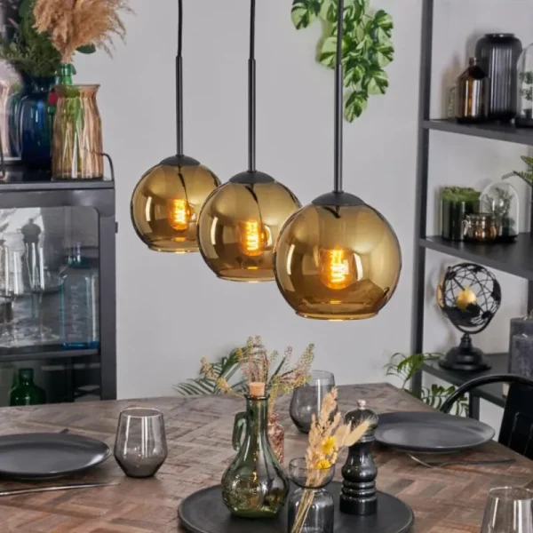 hofstein Koyoto Suspension, Boule lumineuse, Suspension Or, 3 lumières* Lampes En Verre