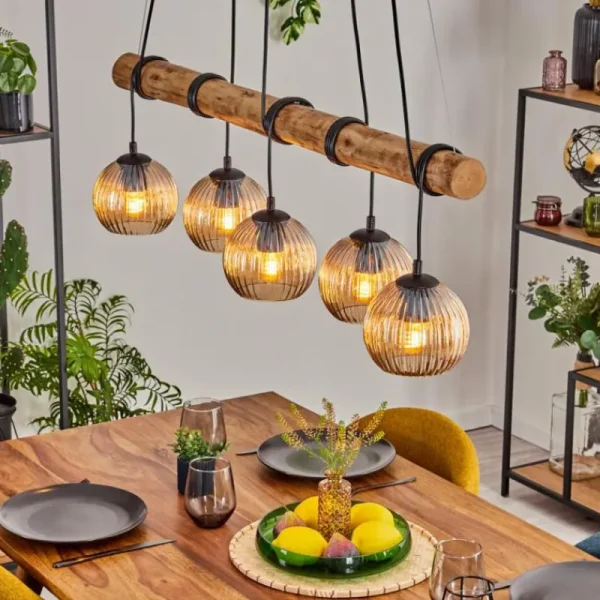 hofstein Koyoto Suspension, Boule lumineuse, Suspension Écru, Noir, 5 lumières* Lampes Modernes