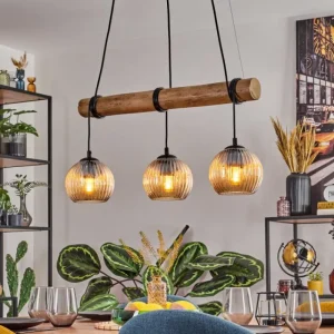 hofstein Koyoto Suspension, Boule lumineuse, Suspension Écru, Noir, 3 lumières* Lampes Modernes