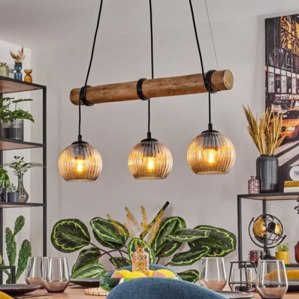 hofstein Koyoto Suspension, Boule lumineuse, Suspension Écru, Noir, 3 lumières* Lampes Modernes