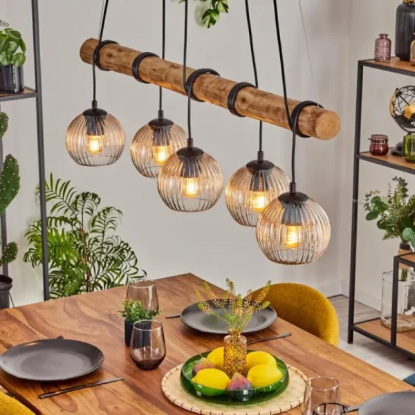 hofstein Koyoto Suspension, Boule lumineuse, Suspension Écru, Noir, 5 lumières* Lampes Modernes