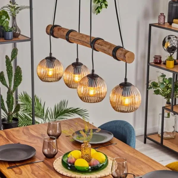 hofstein Koyoto Suspension, Boule lumineuse, Suspension Écru, Noir, 4 lumières* Lampes Modernes