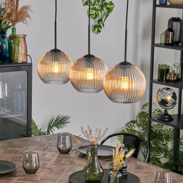 hofstein Koyoto Suspension, Boule lumineuse, Suspension Ambre, Clair, 3 lumières* Lampes Modernes
