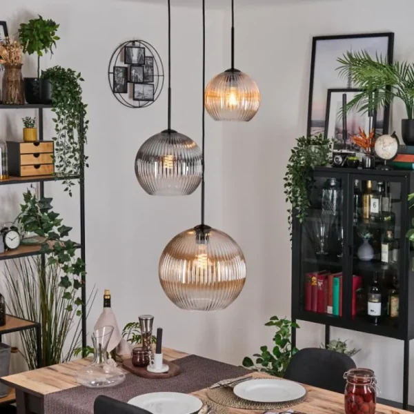 hofstein Koyoto Suspension, Boule lumineuse, Suspension, Suspension grappe Noir, 3 lumières* Lampes Modernes
