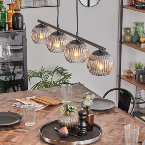 hofstein Koyoto Suspension, Boule lumineuse, Suspension Clair, Fumé, 4 lumières* Lampes Modernes