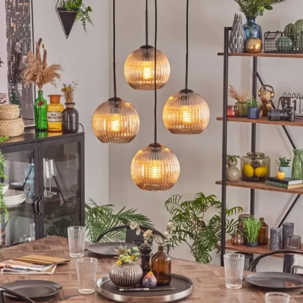 hofstein Koyoto Suspension, Boule lumineuse 35 cm Ambre, 4 lumières* Lampes Modernes