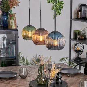 hofstein Koyoto Suspension, Boule lumineuse, Suspension Bleu, Vert, Cuivré, 3 lumières* Lampes Modernes
