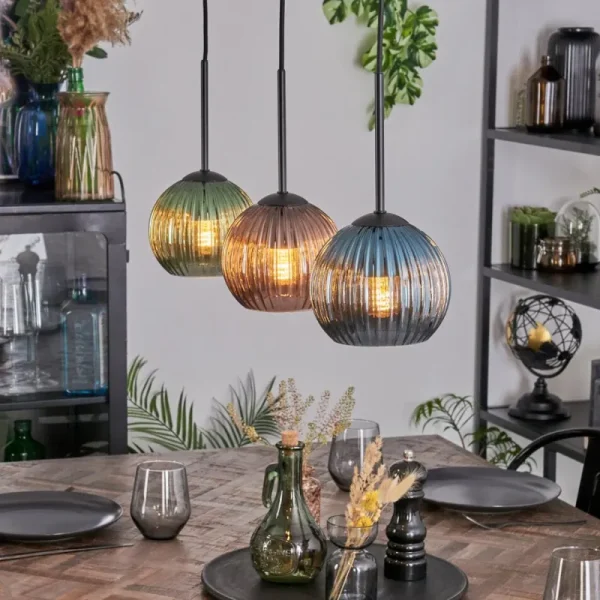 hofstein Koyoto Suspension, Boule lumineuse, Suspension Bleu, Vert, Cuivré, 3 lumières* Lampes Modernes