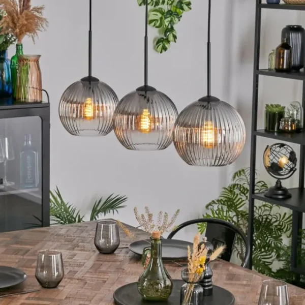 hofstein Koyoto Suspension, Boule lumineuse, Suspension Clair, Fumé, 3 lumières* Lampes Modernes