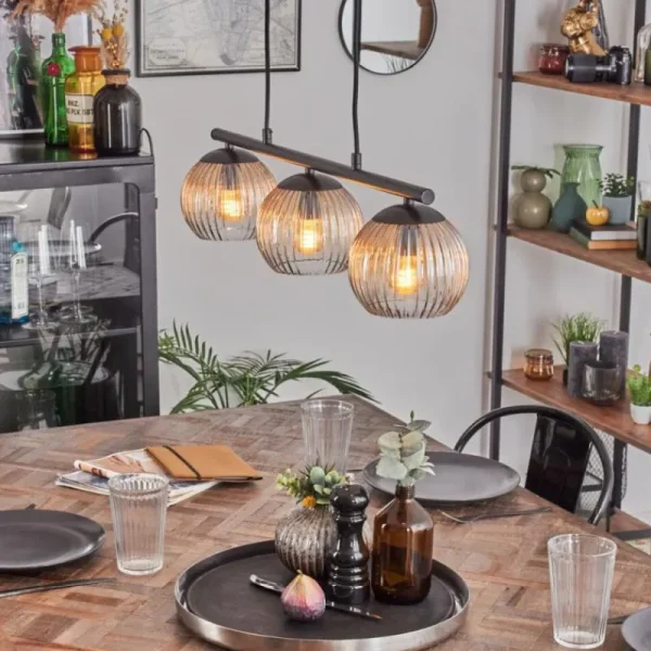 hofstein Koyoto Suspension, Boule lumineuse, Suspension Ambre, Clair, 3 lumières* Lampes Modernes