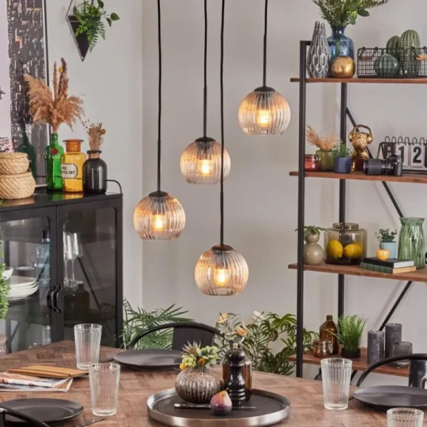 hofstein Koyoto Suspension, Boule lumineuse, Suspension Ambre, Clair, 4 lumières* Lampes Modernes