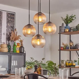hofstein Koyoto Suspension, Boule lumineuse 35 cm Ambre, Clair, 4 lumières* Lampes Modernes