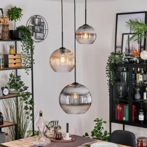 hofstein Koyoto Suspension, Boule lumineuse, Suspension, Suspension grappe Ambre, Clair, Fumé, 3 lumières* Lampes Modernes
