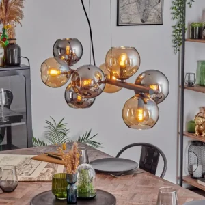 hofstein Koyoto Suspension, Boule lumineuse, Suspension Ambre, Chrome, Fumé, 8 lumières* Lampes Modernes